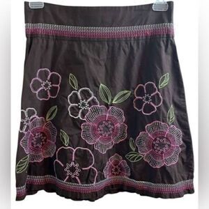 Heart & Soul Brown Cotton Skirt with Pink Embroidered Floral Design. Size 3